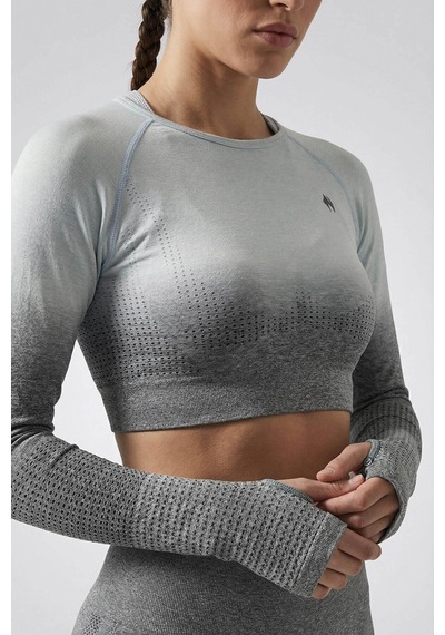 Woneagle Crop Top Gri Degrade Seamless Uzun Kollu Sweathshirt Gri Geçişli Gri Geçişli
