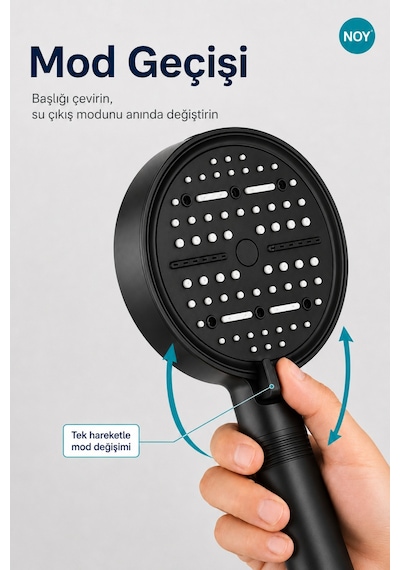 Duş Başlığı Seti Filtreli Duş Başlığı 6 Fonksiyonlu 5 Yedek Filtre Hediyeli Premium Serisi Siyahmat