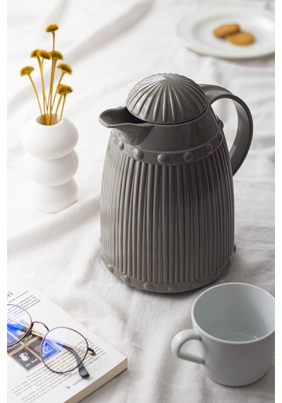 Isı Yalıtımlı Çay Ve Soğuk Su Termosu Gri (12 Saat Sıcak Tutar& İçi Camdır) 1LT
