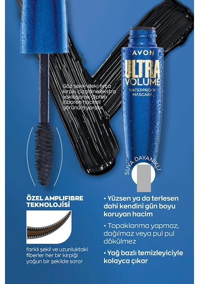 Avon Ultra Volume Suya Dayanıklı Maskara Blackest  Black