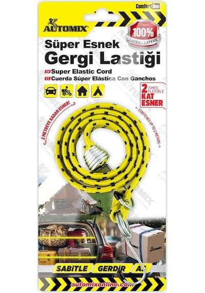 Automix Süper Esnek Gergi Lastiği 2 Metreye Kadar Esneyen Bagaj Ahtapotu Üniversal %100 Lateks Tekli 044903 1 Adet