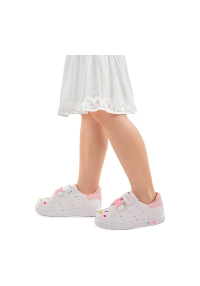 Kiko Kids Bart Cırtlı Işıklı Kız Bebek Spor Ayakkabı Beyaz - Pembe