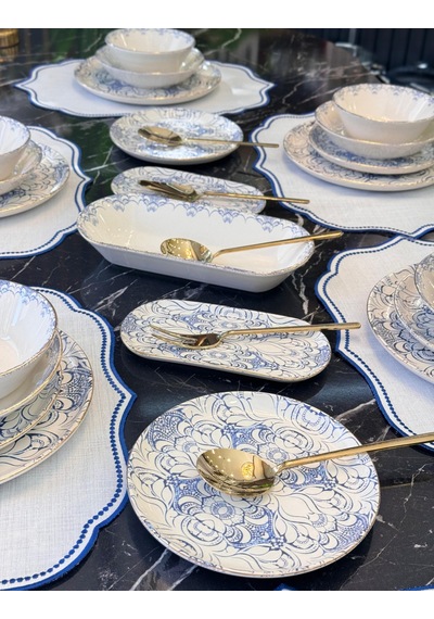 27 Parça 6 Kişilik Modern Blue Cycle Yemek Takımı-4350 Mavi