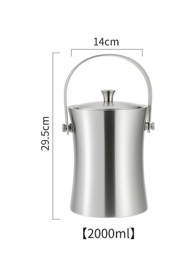 Çelik Çift Cidarlı 2 lt Maşalı Buz Kovası Kapaklı Buzluk cin422 Gri