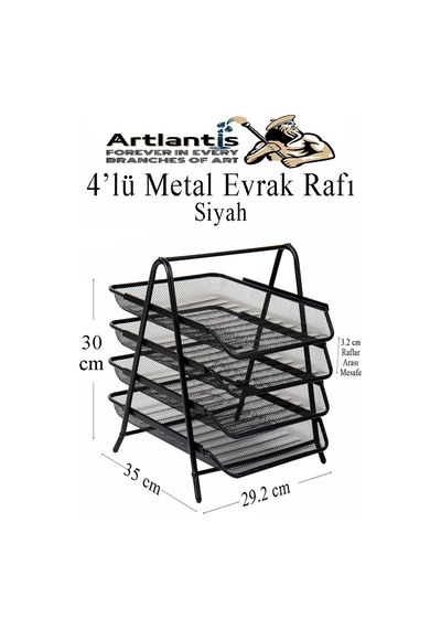 4 Lü Metal Evrak Rafı Siyah 1 Paket Masaüstü A4 Dosya Düzenleyici Kağıt Tepsisi Metal Çelik Fileli Dört Katlı Hareketli Siyah