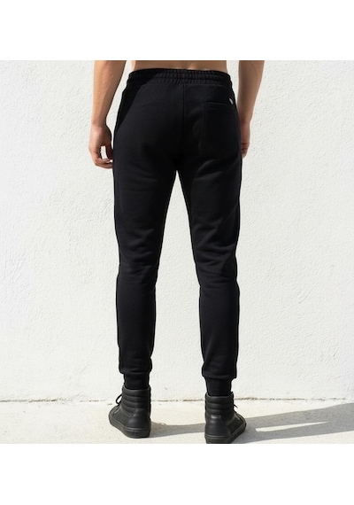 Plus Scorpion Erkek Slim Fit Eşofman Altı Pamuklu Kumaş, Fermuarlı Cepli, Rib Paça Siyah