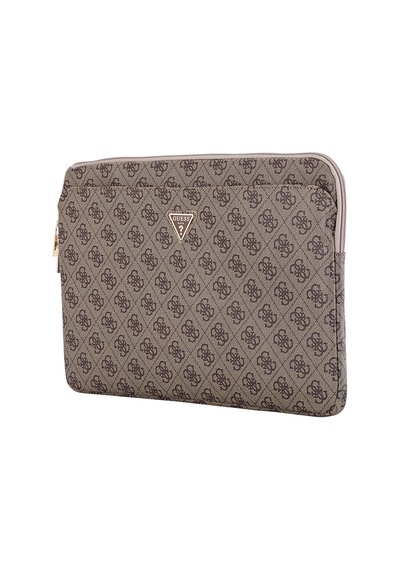 Guess Lisanslı 4g Desenli Üçgen Logolu 14 İnç Laptop Notebook Çantası Kahverengi