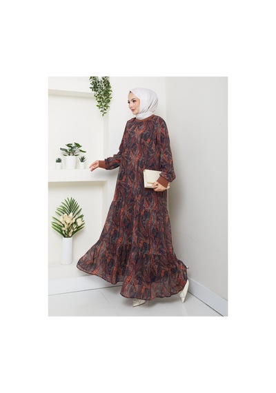 Hb Harma Time Butik Kadın Astarlı Kahverengi Şifon Şal Desen Elbise Kahverengi Kahverengi Hb Harma Time Butik Kadın Astarlı Kahverengi Şifon Şal Desen Elbise Kahverengi Kahverengi