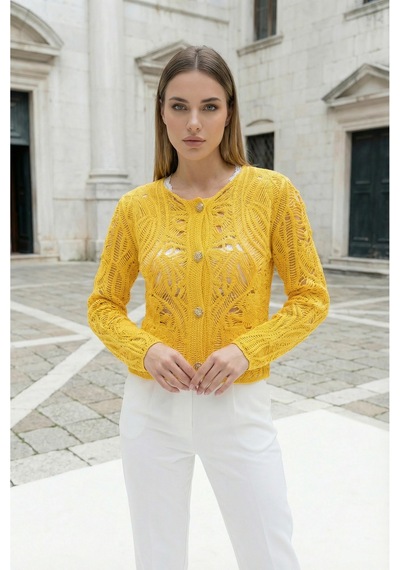 Sayzen Your Shine Dantel Desenli Gold Düğmeli Basic Ceket Shn-2602-tg Sarı