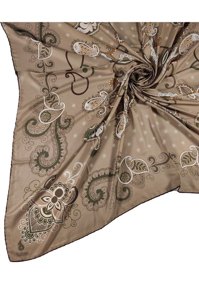 Mim Eşarp Mısırlı Eşarpları Mısırlı Eşarp Alize Krep Etnik Desenli Eşarp 140x140 Cm Gold - Kahve