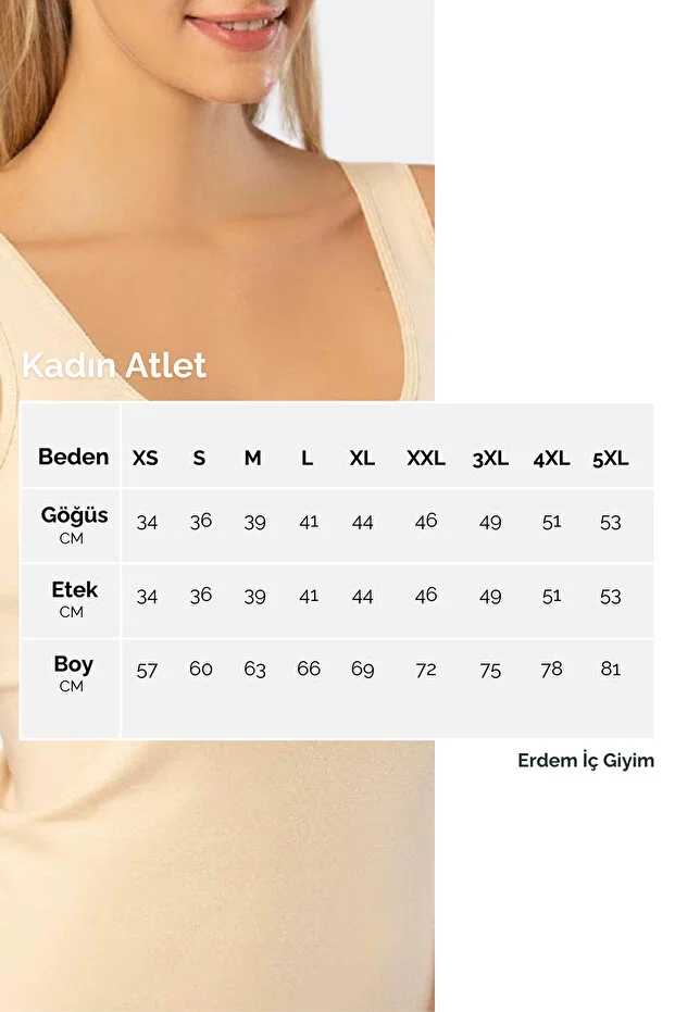Erdem Kadın Ten İp Askılı Likralı Atlet- 3'lü Paket -2153 Açık Ten