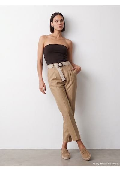 Dilvin 72735 Kemerli Pensli Pantolon-camel