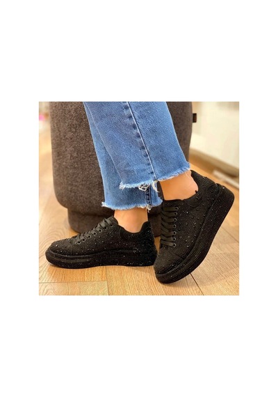 Dabab Shoes Stella Kadın Siyah Taşlı Işıltılı Platform Sneakers Spor Ayakkabı
