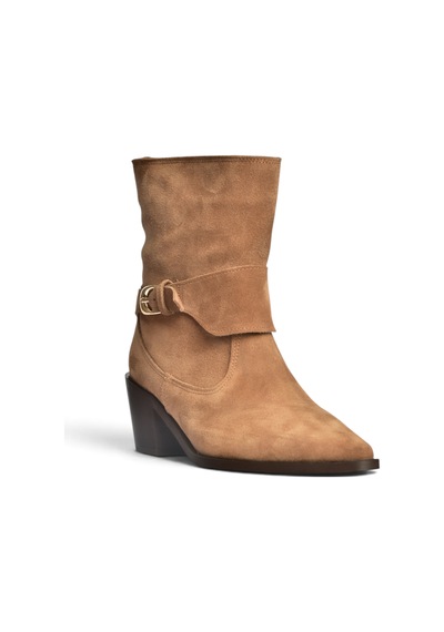 Fox Shoes Z654037761 Vizon Hakiki Deri Süet Alçak Topuklu Western Kadın Bot