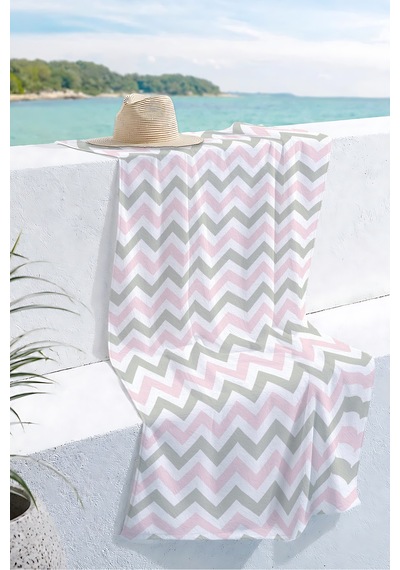 Zikzak Geometrik Modern Plaj Havlusu - Pastel Pembe Gri Minimalist Havuz Deniz Banyo Sahil Örtüsü Kumlu Bahçe