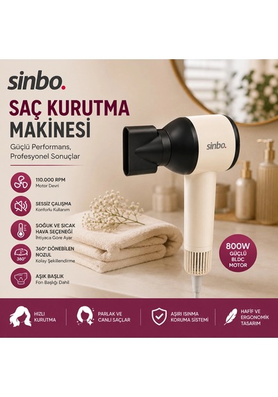 Pembe Saç Kurutma Makinesi 110.000 Rpm Sessiz Çalışma - 3 Hız - Sıcaklık Ayar Shd-1755 Bx40