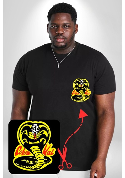 Angemiel Cobra Kai Karete Çocuk Yılan Logo Dizi Siyah Büyük Beden Kadın Basic Minimal Baskılı Tişört Siyah