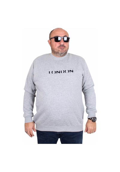 Moc Grande Mocgrande Erkek Büyük Beden Sıfır Yaka 3ip Sweat London 24208 Grı Melanj Gri Melanj