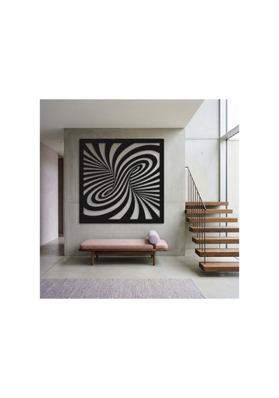 Optik İllüzyon Metal Duvar Tablosu - Metal Duvar Sanatı - Duvar Dekoru - 100 X 100 Cm Siyah