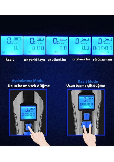 Dailytech Bisiklet Işık Korna Lcd Hız Göstergesi Su Geçirmez Fene Çok Renkli
