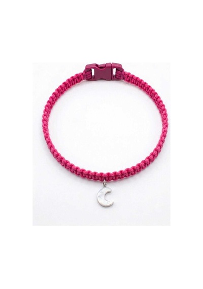 Fuşya El Örgüsü Makrome Kedi Tasması 27 Cm - Ay Figürlü Charm Şık Kedi Boyun Tasması
