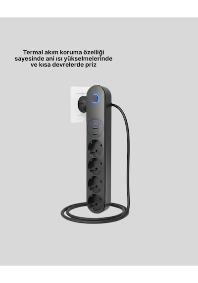 4 Priz 2 Usb 1 Type-c Akım Korumalı Çoklu Priz Led Anahtarlı 0