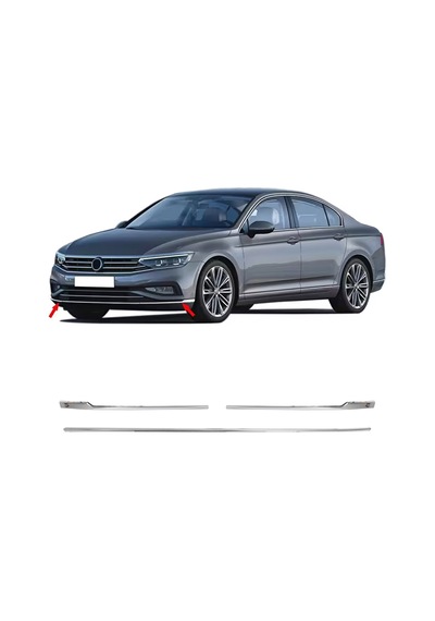 Volkswagen Passat B8.5 Uyumlu 2019 Ve Üzeri Krom Ön Tampon Çıtası 3 Parça Paslanmaz  Çelik