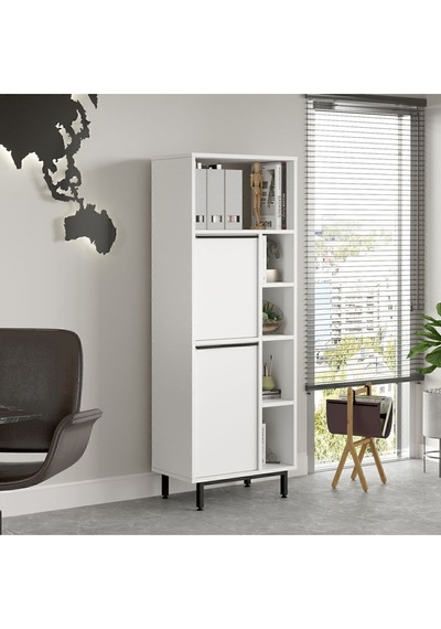 Bohem Ofis Klasör Dolabı Kitaplık 2 Kapaklı Metal Ayaklı Beyaz Boh10b-w Beyaz