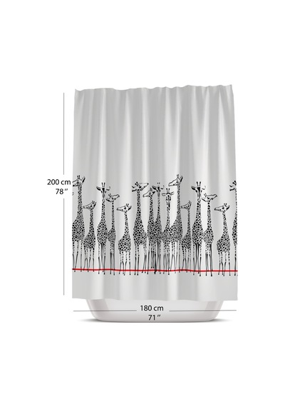 Duş Perdesi-Zürafa Desen Dijital Baskılı Duşakabin Perdesi, 180x200cm Banyo Dekorasyon Ürünü Gri