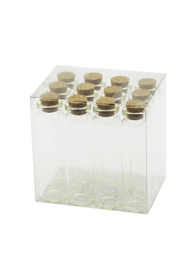 Boş Tüp Cam Şişe - 20 Ml - Mantar Kapak Renkli