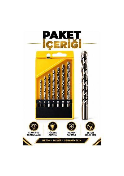 7 Parça Elmas Uç Matkap Seti 4-10 Mm Beton Duvar Seramik