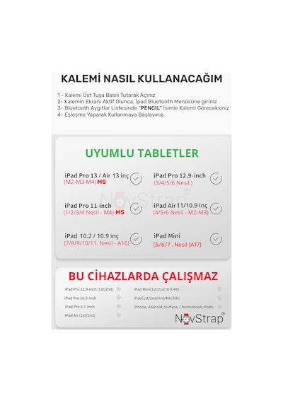Novstrap Apple Uyumlu iPad  Air 13 M2/m3 İle Dokunmatik Tablet Kalemi Avuç İçi Reddi Pencil C10a Manyetik Şarjlı Kısayol Tuşlu Bluetooth Stylus