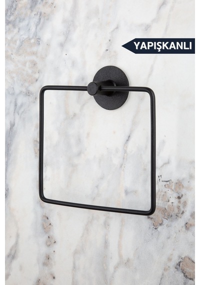 Yapışkanlı Havlu Askısı Kare Havluluk Ring Serisi Mat Siyah Siyah Diğer