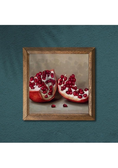 Pinecone Nar Taş Duvar Tablosu - Ahşap Çerçeveli Taş Tablo - 25x25 Cm - Dekoratif Duvar Sanatı - Modern Ev Ve Ofis Duvar Dekoru W1-04