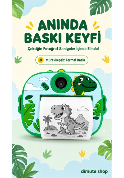 Dimute Shop CMR90 Çocuklar İçin Anında Baskılı 1080p Çift Kameralı Mini Dijital Kamera