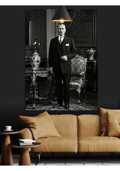 Siyah Beyaz Mustafa Kemal Atatürk Dekoratif Kanvas - Mdf Ahşap Tablo