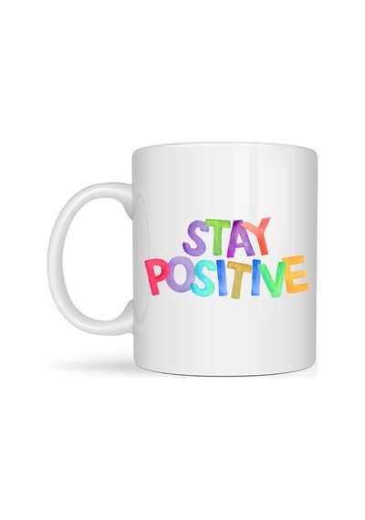 Bezos Stay Positive Baskılı Porselen Kupa Model 158 Renkli Motivasyon Yazılı Kahve Kupası Pozitif Mesajlı Hediye Kupa Bzoshb Çok Renkli