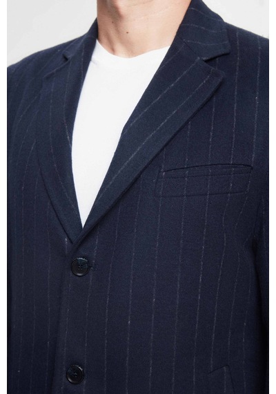 D's Damat Ds Damat Regular Fit Lacivert Çizgili Yünlü Palto 1hf083220016m Lacivert