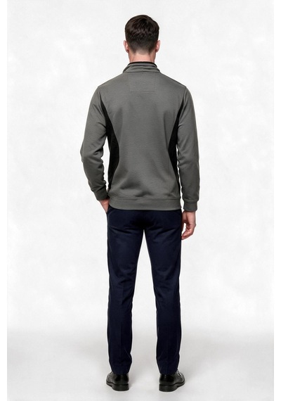Legato Erkek Dik Yaka Yarım Fermuarlı Pamuk Karışımlı Uzun Kollu Sweatshirt Haki