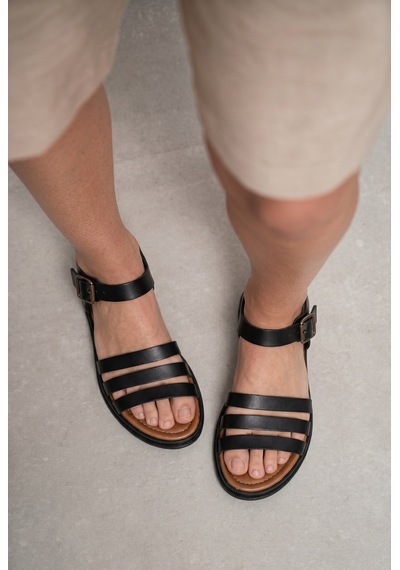 Giamgia Store Giamgia Siyah Kadın Düz Taban Bilekten Ayarlamalı Klasik Sandalet-2409