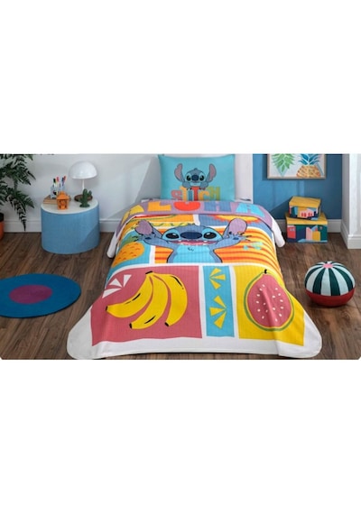 Taç Lisanslı Lilo&stitch Fruit Pamuk Tek Kişilik Pike Takımı Renkli