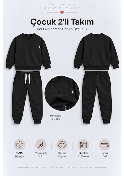 Ahengim Erkek Çocuk Cepli Sweatshirt Ve Jogger Eşofman Altı 2 Li Takım Günlük Rahat Çocuk Eşofman Seti Ak125 Siyah Ahengim Erkek Çocuk Cepli Sweatshirt Ve Jogger Eşofman Altı 2 Li Takım Günlük Rahat Çocuk Eşofman Seti Ak125 Siyah