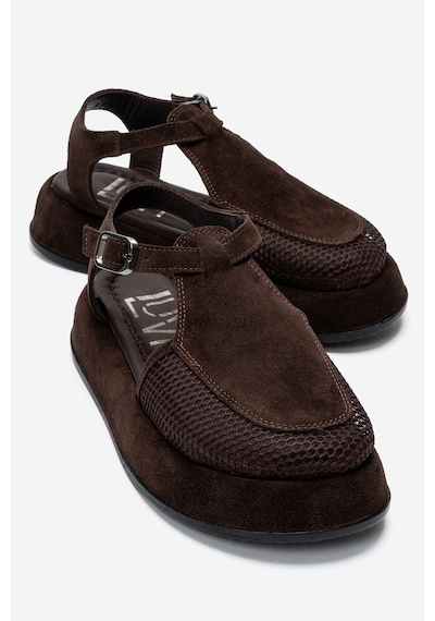 Luvi Shoes Lurelıa Kahverengi Süet Hakiki Deri Fileli Kadın Sandalet