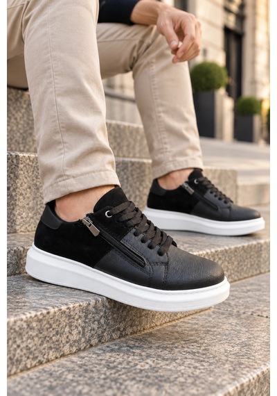Mevese Roirraw Bağcıklı Ve Fermuarlı Süet Erkek Günlük Sneaker Ayakkabı - Siyah