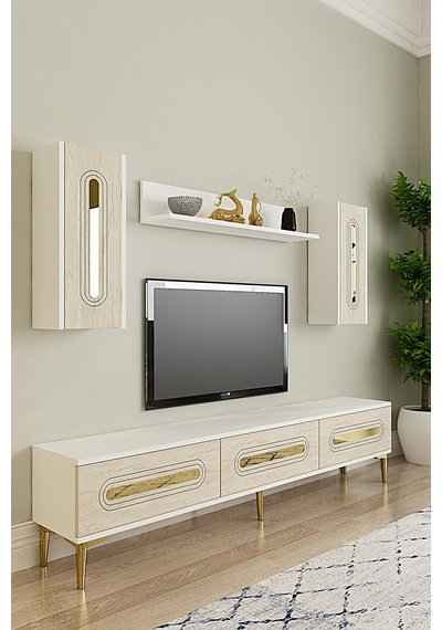 Tvr1804btg - Rany Tvr180 Ünitesi Takım Beyaz-traverten-gold 180cm Çok Renkli