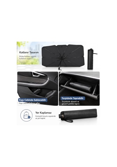 Coverest Katlanabilir Araç Ön Cam Güneşliği Uv Korumalı Oto Şemsiyesi, Gölgelik, Uv Koruma, Katlanabilir Tasarım, Ön Cam İçin, Araba Aksesuarı