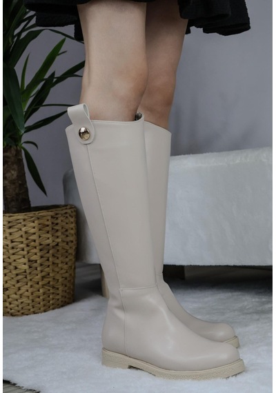 Asmi Shoes Kadın Milano Diz Boyu Çizme Krem Krem