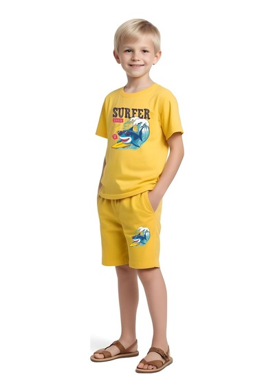 Fyk Kids Erkek Çocuk Tişört-kapri Surfer Baskılı Alt-üst Takım Sarı