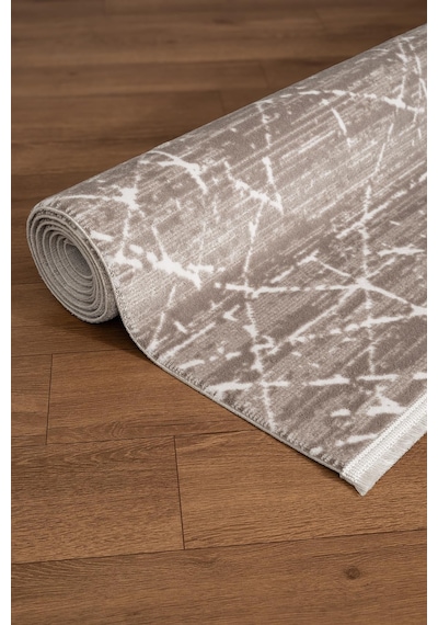 Clay Ct006a Bej Halı Modern Geometrik Desenli Triko Akrilik Pamuk Tabanlı Kaymaz Salon Halısı