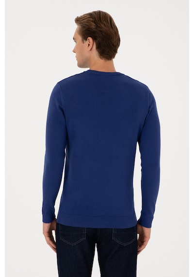 U.S. Polo Assn. Erkek Slim Fit Bisiklet Yaka İndigo Basic Kazak 50313713-VR028